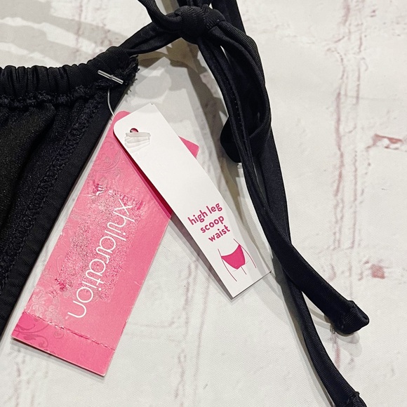 [Xhilaration] NWT black high leg scoop string bikini swim bottom SMALL - Picture 2 of 5
